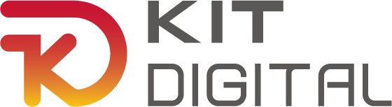 Logo de Kit Digital, un programa que impulsa la transformación digital de las empresas en España, con un diseño moderno que combina colores rojo, naranja y gris.